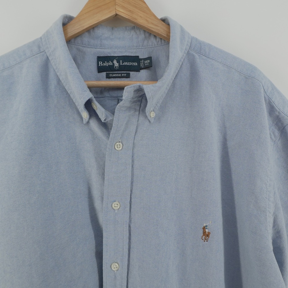 Ralph Lauren Button Down Shirt Mens 3XB Blue Short Sleeve Oxford Classic Fit